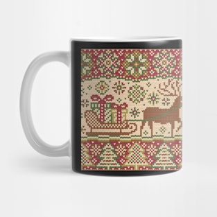 Knitted pattern with reindeer red/green Mug